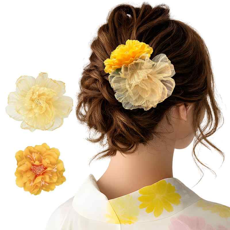 GFun 髪飾り ヘアアクセサリー 花 クリップ 浴衣 花火大会 結婚式 和装 成人式 卒業式 卒園式 発表会 洋服 ツバキ