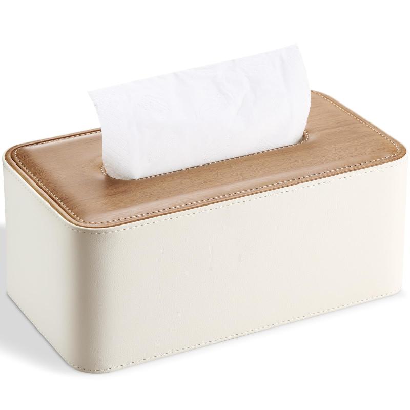 Rakuten - KINGFOM ティッシュケース 磁気吸着式レザーティッシュボックスカバーおしゃれ ティッシュボックス ティッシュカバー 高級 PUレザー (木目)