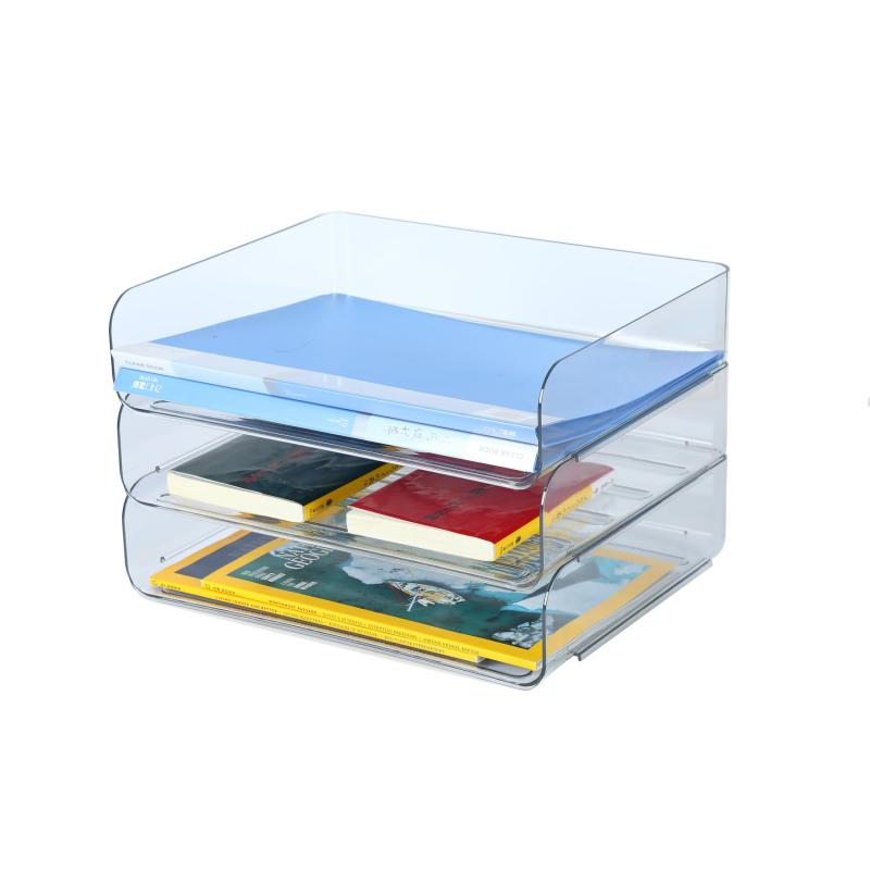 Rakuten - A4ヨコ置き3段書類トレー、レターケース 、レタートレイ、ブックなど収納 (3pcs/set, クリア)