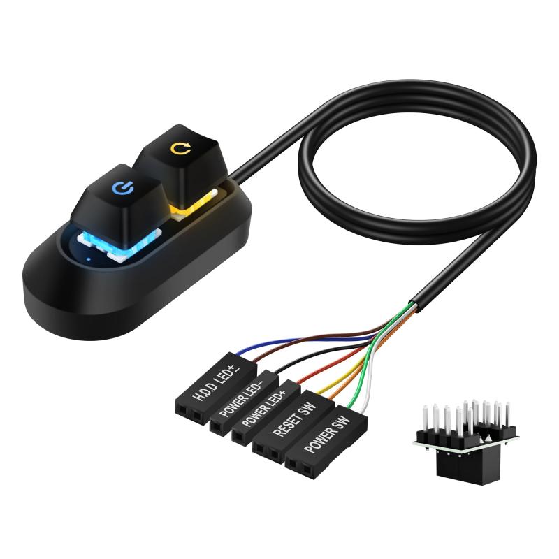 Rakuten - SinLoon デスクトップパソコン外部電源スイッチ PC電源拡張スイッチ 多機能デスクトップ電源スイッチ スイッチキーと再起動キー LEDランプ付き 2M