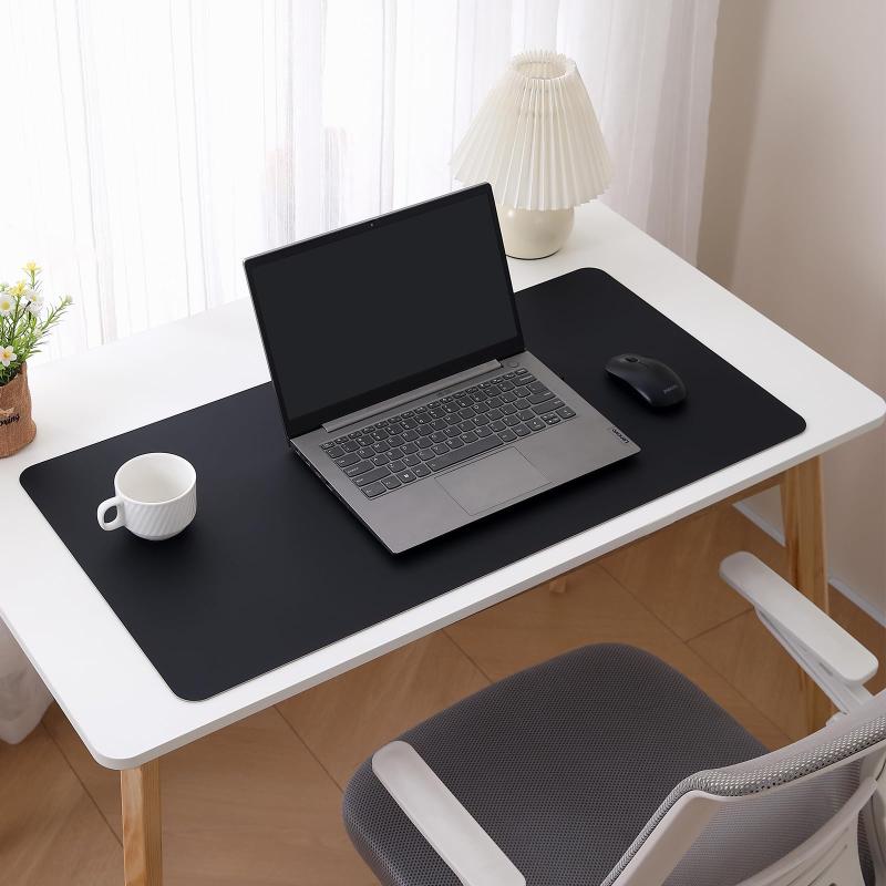 Rakuten - デスクマット レザーデスクパッド 厚さ2mm PU両面デスクマット 大型マウスパッド 裏面はスエード 滑り止め 防油 断熱 お手入れ簡単 オフィス/家庭/ゲーム/カスタマイズ可能な寸法（ブラック