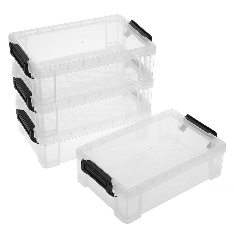 Sumnacon 多機能筆箱 収納ケース 積み重ねでき ス プラスチック 透明 シンプル クリア 収納ケース 工具ケース ふた付き 4個セット (ホワイト＋ブラック)