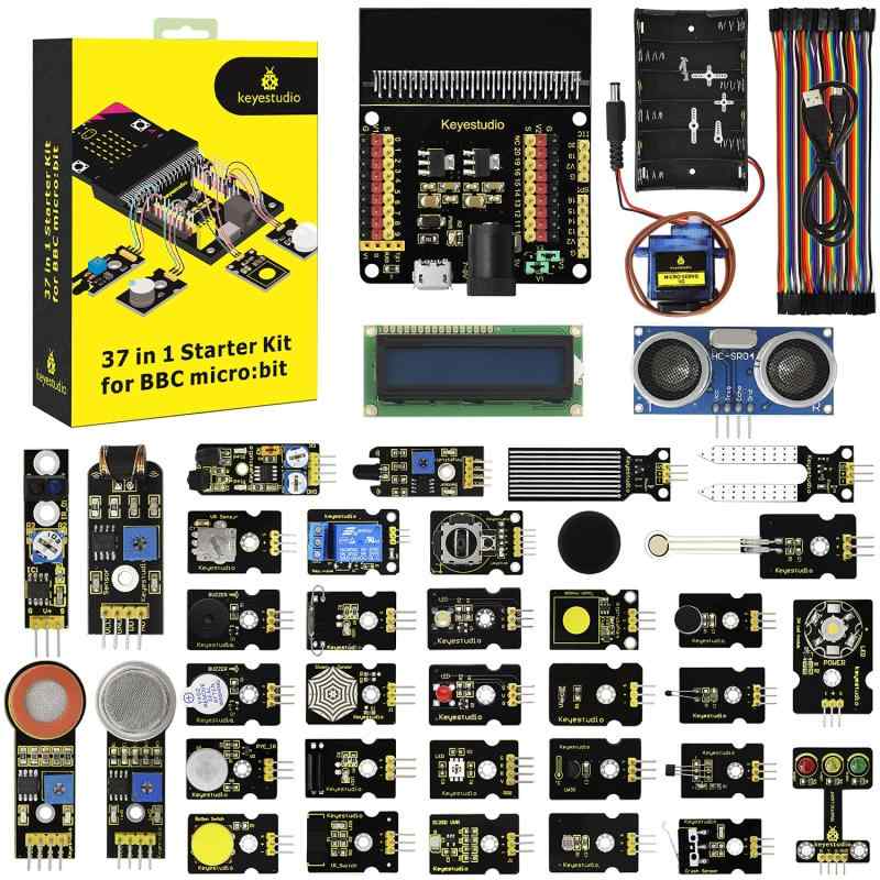 KEYESTUDIO 37 センサー 拡張ボード スターターキット for BBC Micro：bit V2 V1.5 マイクロビット 電子部品 セット ブレイクアウト キット（Microbit マザーボードは含まない）
