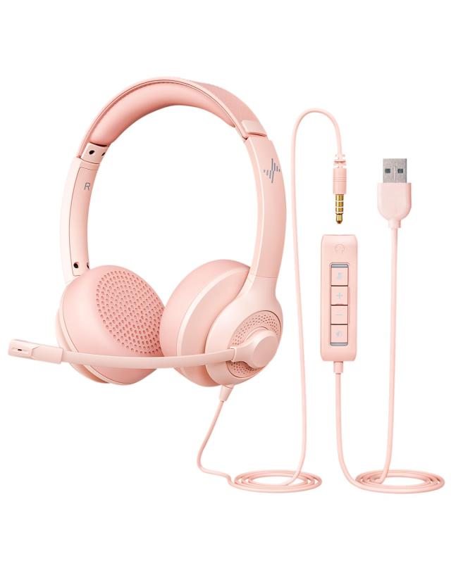 JIAMQISHI USB ヘッドセット ノイズキャンセリングマイク付き 3.5mm+USB接続 ヘッドホン 270度回転 単一指向性 マイク ミュート付き 軽量ヘッドフォン テレワーク リモートワーク 在宅勤務 ビジネ