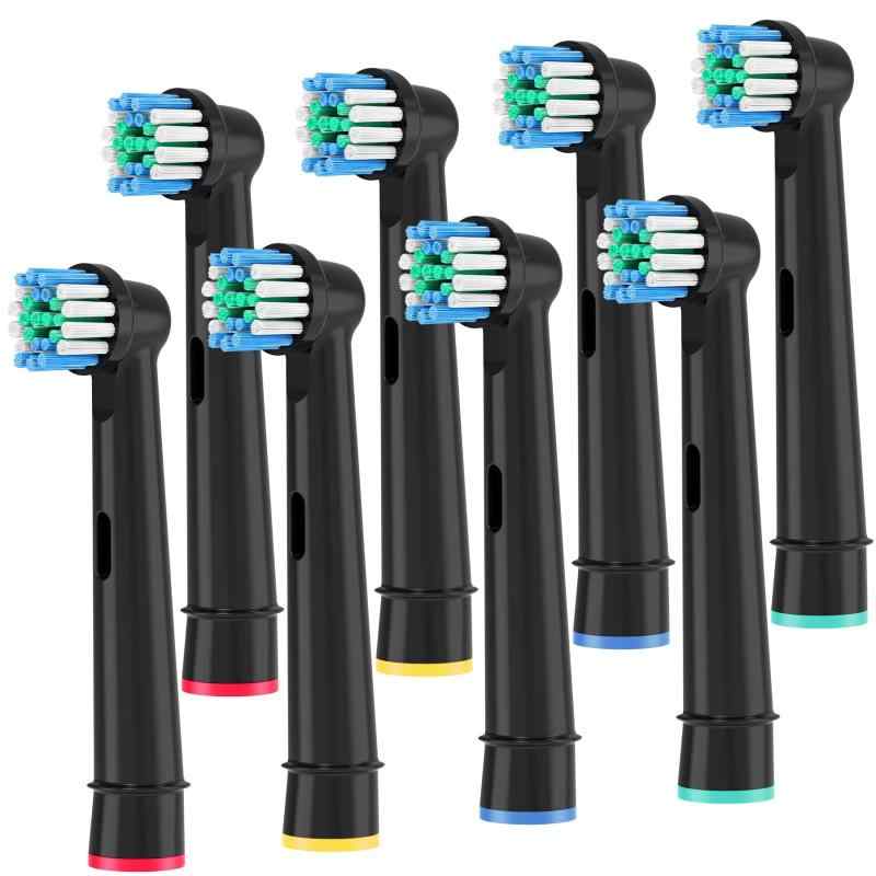 YEOSLL 【8本】電動歯ブラシ ブラウン オーラルB替えブラシ Braun Oral B 対応 プロフェッショナル ベーシックブラシ[箱の中身] - 歯ブラシヘッド8個入り。色付きのリングでブラシヘッドを簡単に区別できます。【効果的な深い清掃】 - 歯肉線の下、歯の表面、根元の周りなど、届きにくい場所でのより深い清掃用。 歯ブラシの先端が白い歯の汚れをやさしく落とします。【高い互換性】 - Oral Bの歯ブラシと互換性があります。 ProfessionalCareシリーズ、Triumphシリーズ、TriZoneシリーズ、AdvancePowerシリーズ、バイタリティプレシジョンクリーン、バイタリティセンシティブ、バイタリティホワイト+クリーン、バイタリティデュアルクリーン用。[高品質の柔らかいブラシ毛] - 歯ブラシヘッドはデュポン製で、柔らかく柔軟性があり、敏感な部分や炎症を起こした部分の清掃、歯垢の除去、歯肉炎からの保護に最適です。【リマインダー毛】 - より濃い青色の毛が色が薄くなることで、交換が必要になったことを知らせます。 歯とブラシの健康を大切にしましょう。