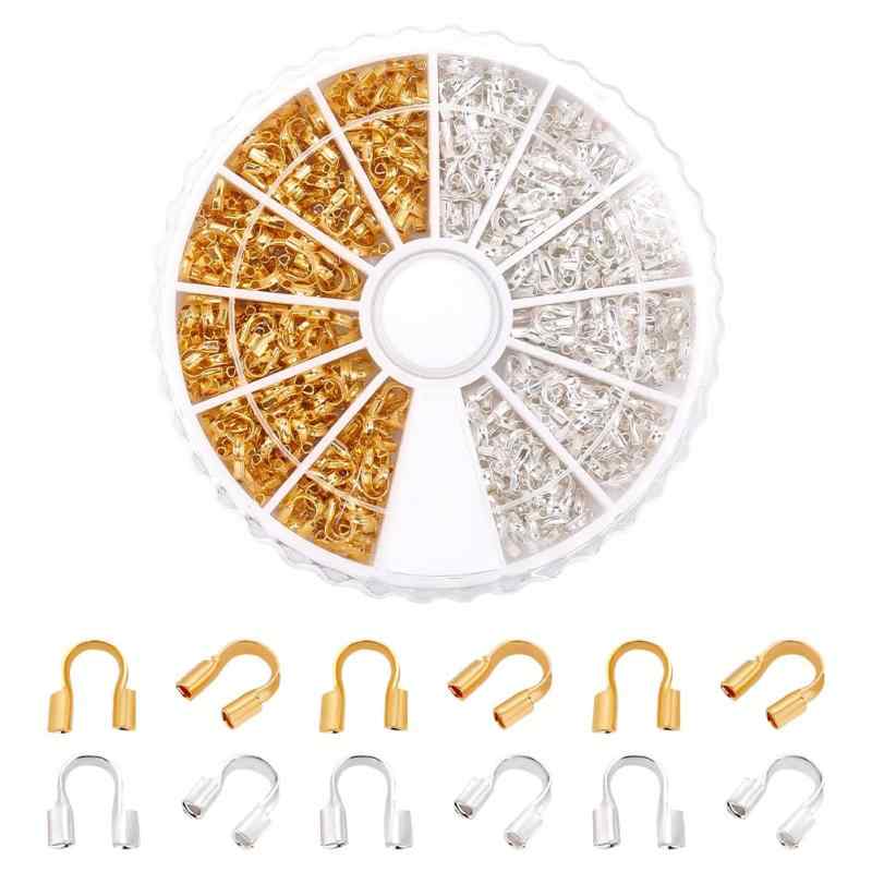 PH PandaHall 約540個/箱 ユー字 金具 U字 エンドパーツ 留め 金具 ビーズ パーツ 手芸材料 基本 素材 DIY用 混合2色 ゴールド ＆ シルバー 5x4x1mm 穴：0.5mm
