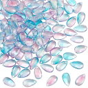 OLYCRAFT 100個 ティアドロップガラスビーズ しずくガラスビーズ グリッター付き 釉薬フラワービーズ しずくビーズ スペーサービーズ ブルーピンク ジ...