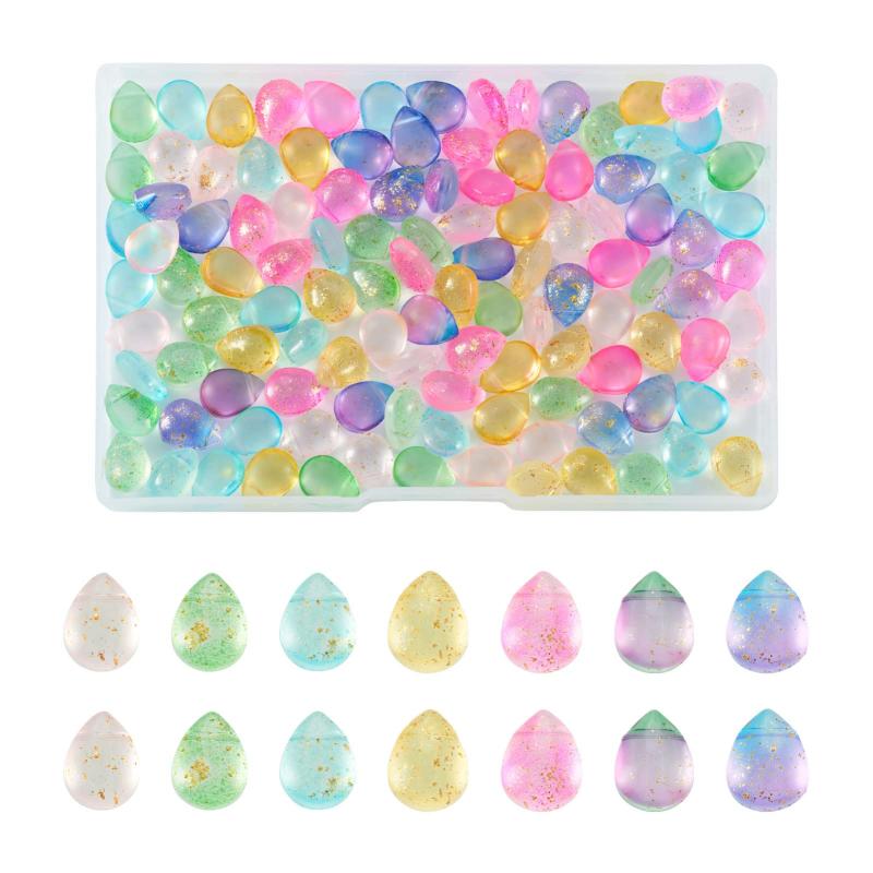 Beadthoven カラフル しずくビーズ ガラスチャーム 透明 つや消し 約140個/箱 7色 雫形 ティアードロップ ペンダントパーツ ガラスビーズ グリ...