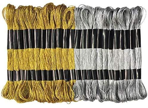 ラメラメ糸 金銀糸 メタリック 刺しゅう糸 24束 12本綴 288本素材：ポリエステル&amp;メタリックホイル。セット内容：金銀色・各色12束・12本綴／束・計288本。長約8M／本。用途：クロスステッチ刺繍、ブレスレット、ネックレス作...