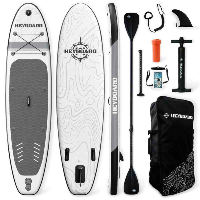 HeyBoard supボード スタンドアップパドルボード supインフレータブル パドルボード 安定性 滑り止め 初心者 SUPセット 320cm(長さ)×81cm(幅)×15cm(厚さ) Dリング付き(グレー/模様入り)