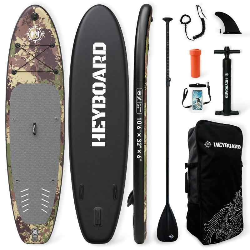 HeyBoard supボード スタンドアップパドルボード supインフレータブル パドルボード 安定性 滑り止め 初心者 SUPセット 320cm(長さ)×81cm(幅)×15cm(厚さ) Dリング付き(カモフラージュ)