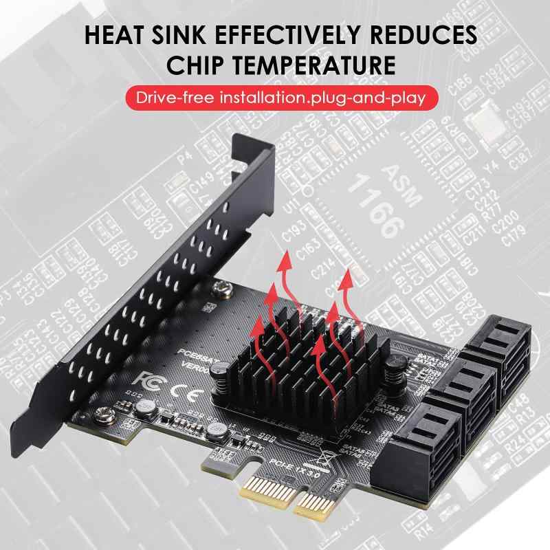 MZHOU PCI Express SATA3.0 増設ボード 6ポートSATAカード 6Gbps PCI-E SATA 3.0 ヒートシンク付き SATAケーブル付き 拡張カード PCI Express x1 X4 X8 X16用 Windows 7/