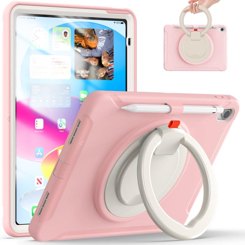 樂天商城 - iPad 用 ケース,iPad 11世代 対応（A16）11インチ 2025/10世代 10.9インチ 2022 ケース リング付き 衝撃吸収 軽い 頑丈 360°回転スタンド 多方向 ハンドル付 カバー 落下防止 キズ防止 キッズ,ピンク
