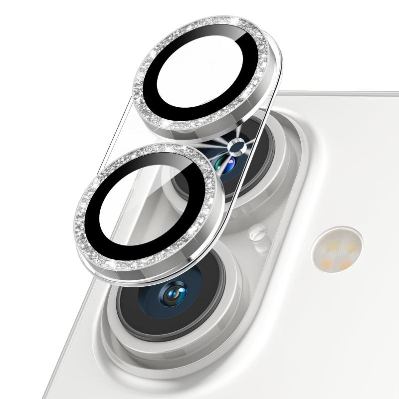 Podick カメラフィルム iPhone 16/16 Plus用 カメラカバー キラキラ 9H強化ガラス アルミ合金 アイフォン16/16Plus用 カメラ保護 ピカピカ キズ防止 耐衝撃 高透過率 黒縁取り 露出オーバー防止 極薄