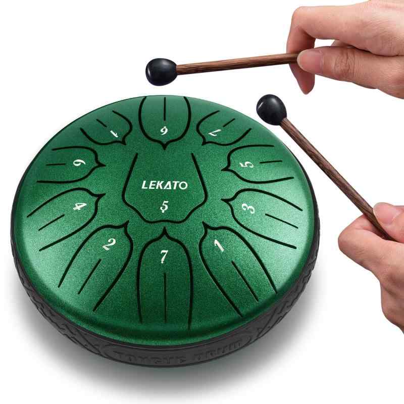 スリットドラム スチールタングドラム LEKATO 金属ドラム 11音 6インチ 打楽器 マレット 収納バッグ付き 瞑想 ヨガ 禅 (ジェイドグリー..