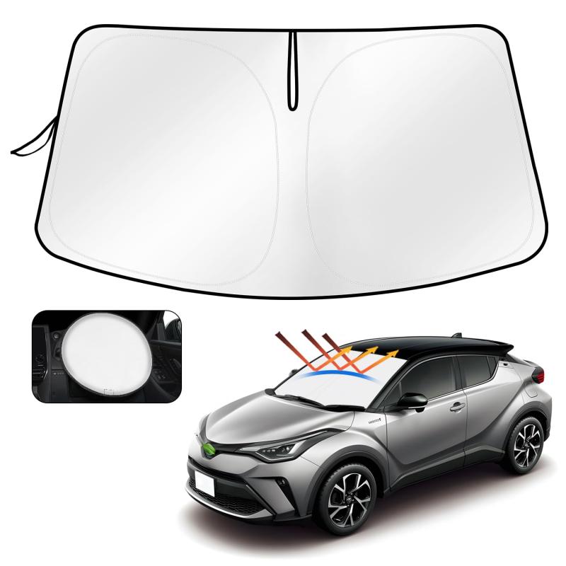 CARTIST C-HR サンシェード フロントガラス NGX10 NGX50 ZGX10 ZYX10 H28.12-現行 車中泊【車種専用設計】C-HR NGX50 ZGX10専用のフロントサンシェードです。適合年式はH28.12～現行。車種専用設計によりフロントガラスの形状にしっかりフィットし、ズレにくく、隙間もできにくいため、見た目もすっきり。ご購入前に必ずお車の年式・グレード・オプション形状をご確認ください。【4層断熱構造】高密度アルミ遮熱シートとポリウレタン断熱素材を組み合わせた4層構造を採用。夏は強い日差しや熱を遮って車内温度の上昇を抑え、紫外線対策にも役立ちます。冬は窓から入り込む冷気を軽減し、車内の暖かさをキープ。冷暖房効率の向上にもつながるため、日常使いはもちろん車中泊にもおすすめです。【遮光・目隠し対策】遮熱性に優れた素材がまぶしい日差しをしっかりカットし、外からの視線も遮りやすいため、車内のプライバシー保護に便利です。車中泊、仮眠、休憩時にも使いやすく、車内をより快適な空間に整えます。遮光・断熱・UVカットを1枚でまとめて対策できるのも魅力です。【収納しやすい仕様】収納用ストラップ付きで、使用後はすっきりまとめて保管可能。さらに収納袋も付属しているので、車内に常備しやすく、必要な時にサッと取り出せます。かさばりにくく、持ち運びや整理にも便利です。【取付簡単】スプリングワイヤー内蔵のポップアップ式なので、ケースから取り出すだけで素早く展開。フロントガラスにセットし、サンバイザーで押さえるだけで簡単に取り付けできます。使用しない時は8の字に折りたたんでコンパクトに収納可能。ドアポケットやグローブボックスにも収まりやすい設計です。