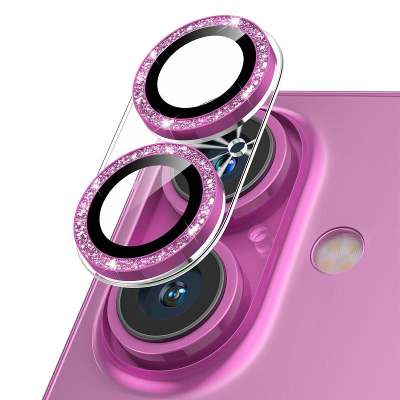 樂天商城 - Podick カメラフィルム iPhone 16/16 Plus用 カメラカバー キラキラ 9H強化ガラス アルミ合金 アイフォン16/16Plus用 カメラ保護 ピカピカ キズ防止 耐衝撃 高透過率 黒縁取り 露出オーバー防止 極薄