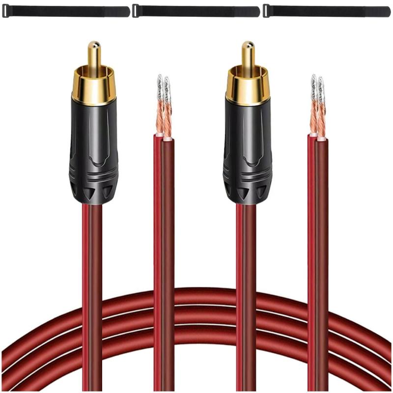 Rakuten - MKBKLLJY 2本 RCA - 裸線スピーカーケーブル 1フィート 16AWG プラス赤線マーキング 純銅シェル 金メッキプラグ 耐腐食性 ケーブルタイ付き 直接接続スピーカーとDIYプラグ用