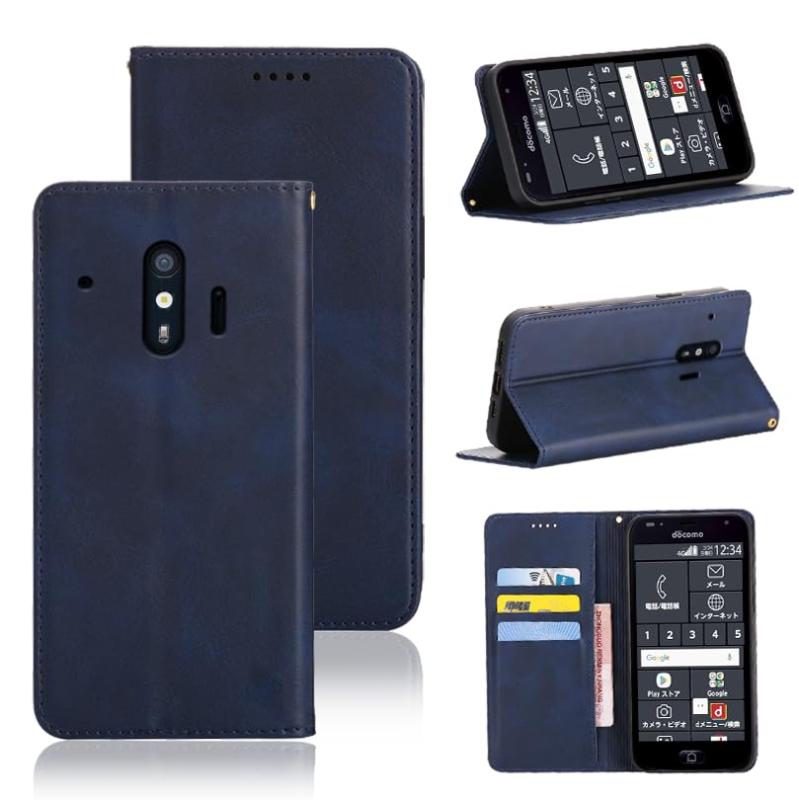 樂天商城 - 適用 らくらくスマートフォン me F-01L / F-42A ケース 手帳型 カバー PUレザー カード収納 財布型 耐衝撃 ケース マグネット スタンド機能付き 5色 (深い青)