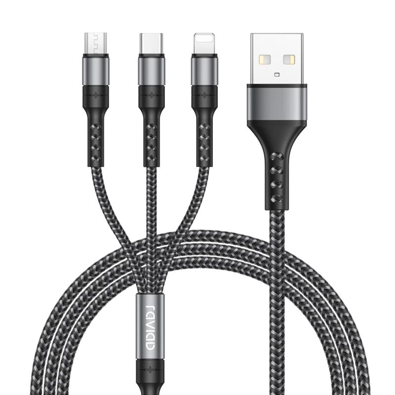 RAVIAD 3in1 充電ケーブル 1.2M USB ケーブル 急速充電 充電コード USB C/Micro USB/iPhone ケーブル