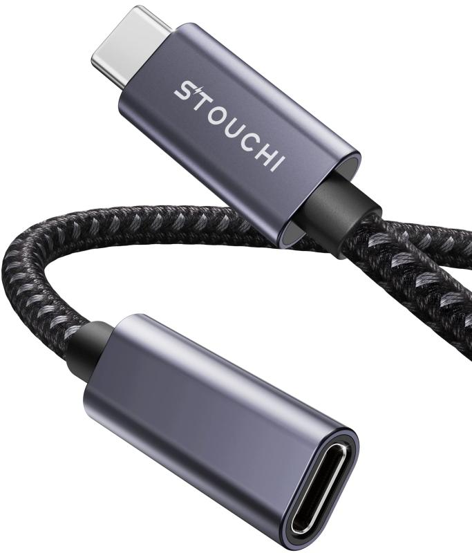 Stouchi USB Type-C 延長ケーブル 1M【PD100W/5A急速充電 10Gbps高速転送 4K@60Hz映像出力】USB 3.2 Gen2 / Thunderbolt 3対応 双方向Type-C オス-メス アルミ合金 高耐久ナイロン編