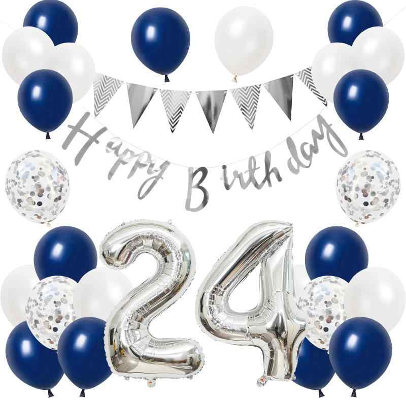Rakuten - 誕生日 バルーン 風船セット 飾り付け 24歳 happy birthday ガーランド バースデー 飾り ハッピーバースデー 大きい数字 紙吹雪風船 パーティー プレゼント サプライズ 大人 男の子