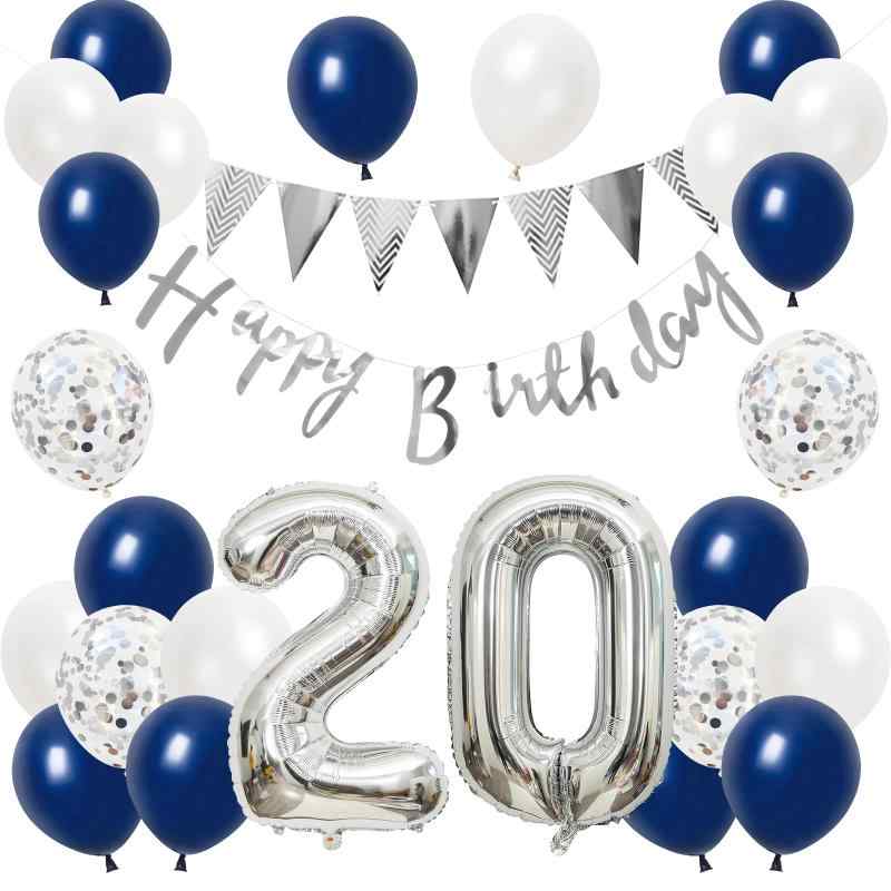誕生日 バルーン 風船セット 飾り付け 20歳 happy birthday ガーランド バースデー 飾り ハッピーバースデー 大きい数字 紙吹雪風船 パーティー プレゼント サプライズ 大人 男の子