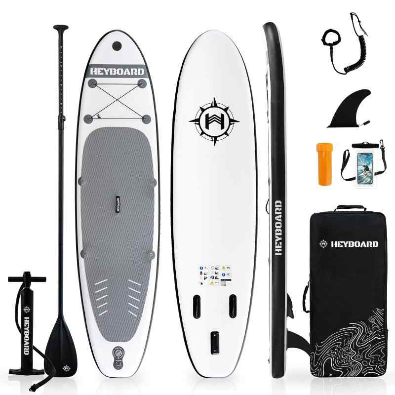 HeyBoard supボード スタンドアップパドルボード supインフレータブル パドルボード 安定性 滑り止め 初心者 SUPセット 320cm(長さ)×81cm(幅)×15cm(厚さ) Dリング付き(グレー)