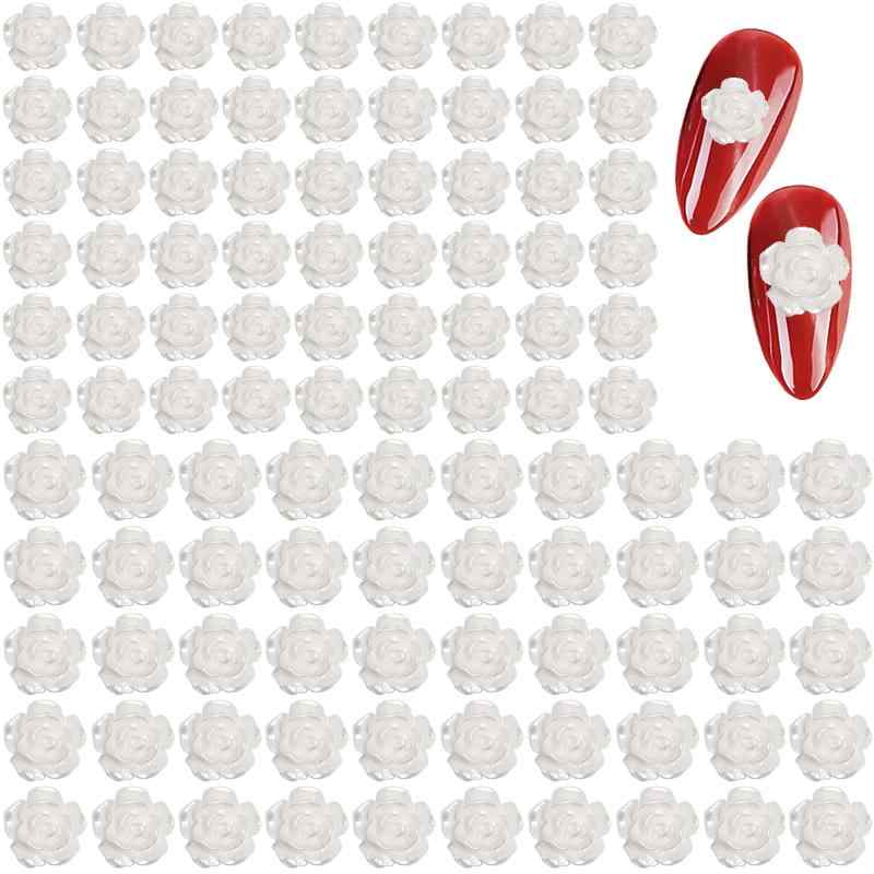 ネイルパーツ 花 200個セット 立体 白い花 パール風 バラ カメリア 椿 3dパーツ 6mm 8mm ホワイト お花パーツ デコパーツ ジュエリーパーツ ネイルアート ジェルネイル レジン (ホワイト)