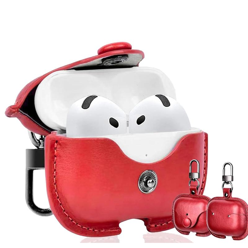 UIUIKA For Airpods 3用 ケース エアーポッズプロ3 ケース本革 PU革 Airpods 3 レザーケース カバー 落下防止 耐衝撃 LEDライト可視 持ち運びに便利(レッド)