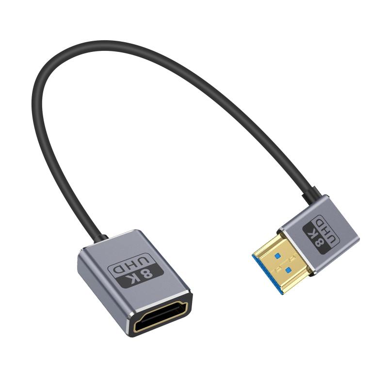 Duttek 8K L字HDMIオスからメス延長ケーブル超薄型同軸右向きHDMI 2.1 オスメスケーブル (48Gbps 8K@60Hz、4K@240Hz) ダイナミックHDR、eARC、GH5S、PS5、PC対応 30cm