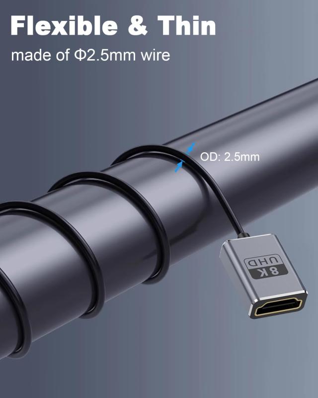 RoothouseStoreのDuttek 8K L字HDMIオスからメス延長ケーブル超薄型同軸右向きHDMI 2.1 オスメスケーブル (48Gbps 8K@60Hz、4K@240Hz) ダイナミックHDR、eARC、GH5S、PS5、PC対応 30cm｜アングル3