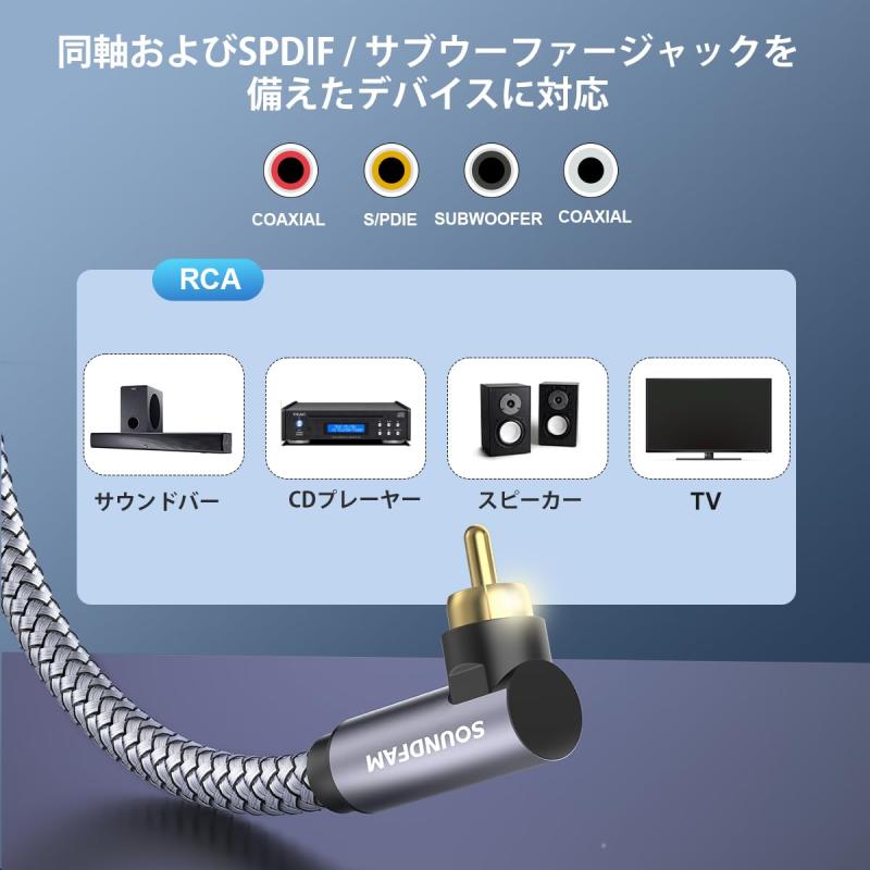 SOUNDFAM 90度 RCAケーブル サブウーファー用ケーブル 直角 デジタル同軸RCAケーブ...