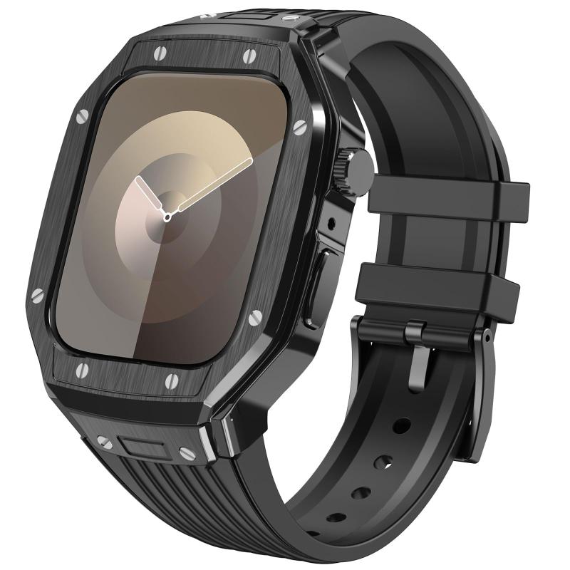 樂天商城 - [YOFITAR] for Apple Watch バンドとケースと背面ケースの3in1一体型デザイン 45mm/44mm apple watch 一体型バンド Apple Watch Series 9/SE/8/7/6/5/4対応 メンズ かっこいい