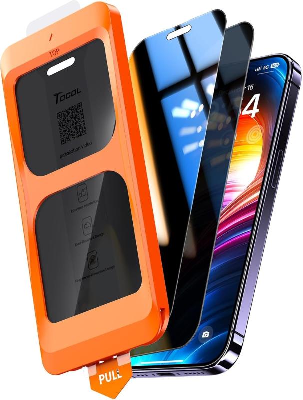 Rakuten - TOCOL iPhone 14用 プライバシースクリーン保護フィルム9 H+硬度、強化ガラス全カバースクリーン保護フィルム、2点セットの取り付けが容易