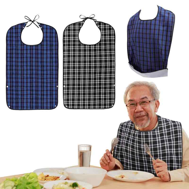 Rakuten - [Housolution] 介護エプロン 2枚セット 食事用 大人用 高齢者 防水 汚れ防止 丸洗い可 繰り返し使用 ポケット付き ブラック＆ブルー