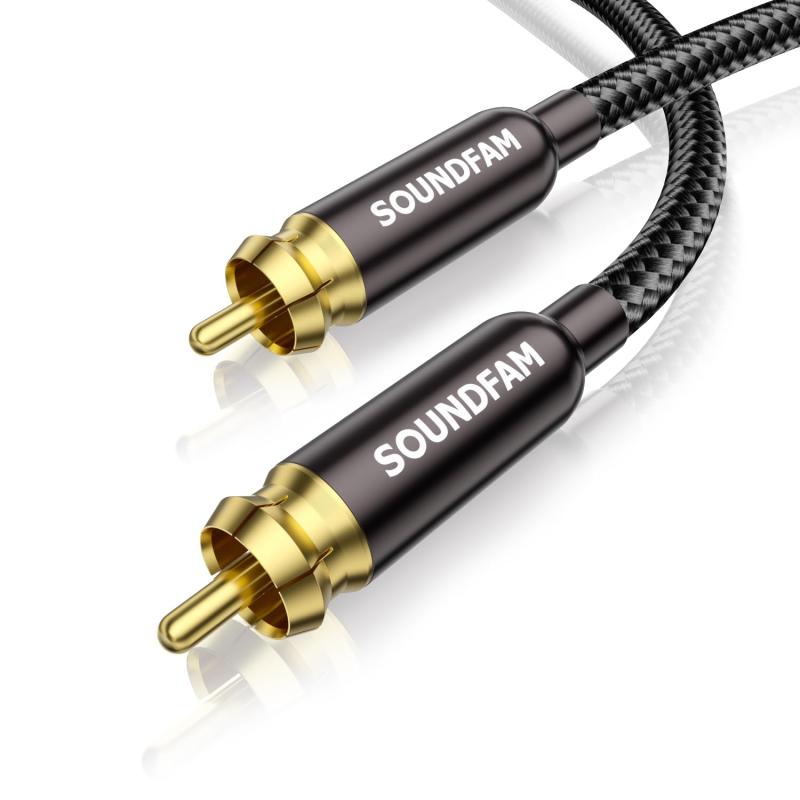 RCA サブウーファーケーブル SOUNDFAM サウンドファム デジタル同軸オーディオケーブル 金メッキ RCA オス-オス SPDIFケーブル サブウーファー ホームシアター アンプ テレビ用-グレー (ブラック-