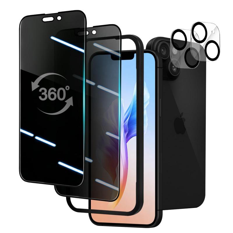 PRTEXLAB【360°覗き見防止】 iPhone16 用 ガラスフィルム 360°全方向 あらゆる角度 覗き見防止 アイフォン16用 傷に強い 米軍MIL規格 硬度9H 強化ガラス 耐久性強い プライバシー保護 高透過率 飛散🌟🌟【対応機種】iPhone 16専用360°覗き見防止ガラスフィルム。(ガラスフィルム2枚+レンズ保護フィルム2枚+ガイド枠+クリーニングセット付き)。初心者でも簡単に貼り付けでき、届いてすぐ使用可能。✨✨【360°覗き見防止正面高透過率】360度全方位で防護、上下左右あらゆる角度からの視線をブロック。電車・通勤・カフェなど人目が気になる場面でもしっかりプライバシー保護。約28°傾斜すると画面が見えなくなり、正面から見ると画面の透過率に影響を与えません。他人を気にせず、安心してLINEや動画を楽しむことができます。👑👑【9H硬度・耐衝撃性抜群・飛散防止】米軍MIL規格、9H硬度強化ガラスを採用して、衝撃を吸収し、画面へのダメージを最小限に抑えます。かばんやポケットのなかで鋭いものにぶつかっても傷が付きにくいです。飛散防止加工により、割れてもガラス破片が飛び散ることなく安心して使えます。⚡⚡【高感度タッチ・0遅延】この覗き見防止フィルムを貼った後も、画面の感度は全く損なわれず、0遅延でスムーズな操作が可能です。あたかもフィルムなしで直接画面に触れているかのような感覚を実現します。Face IDやタッチ操作もスムーズでストレスなし。💖💖【ガイド枠付き・3秒簡単貼り付け】専用ガイド枠で位置ズレなし、誰でも簡単にキレイに貼り付け可能。気泡が入りにくく、初めての方でも失敗しないストレスフリーな貼り付け体験を実現。🎗️🎗️【覗き見防止効果への研究】覗き見防止角度は約28度に設計されており、通勤時などのプライバシー保護を実現しながら、日常使用時の見やすさにも配慮しています。画面が過度に暗くならないよう、繰り返しテストを行い、最適なバランスを追求しました。