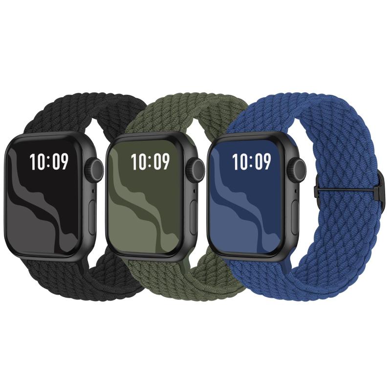 Rakuten - 【3枚入り】Suitisbest コンパチブル アップルウォッチ バンド 編み込み 42mm 41mm 40mm 38mm Apple Watch ナイロンバンド 伸縮性 ゴム アップルウォッチ スポーツベルト Series 11 10 9 8 7 6