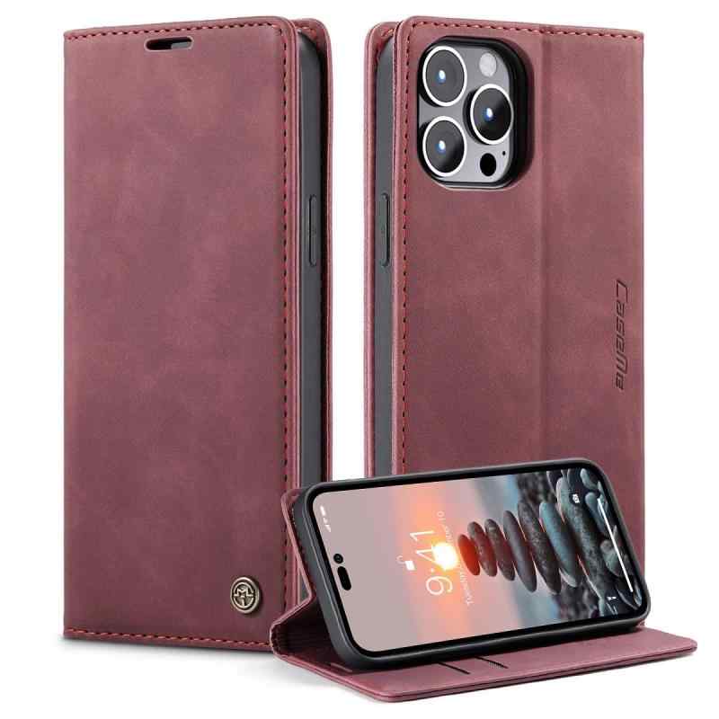 Rakuten - YUZOR for iPhone 14Pro ケース 手帳型 アイフォン 手帳 スマホケース 手帳型 携帯カバー レザー 耐衝撃 耐摩擦 全面保護 マグネット式 カード収納 スタンド機能 肌感レザー 人気 上質 赤色 (013-14Pro