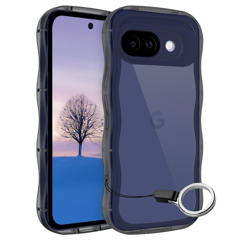 と互換性がある Google Pixel 9A ケース クリアブラック ウェーブ ピクセル 9A TPU波状のバンパー 透明 スマホケース かわいい うねうね グーグル ピクセル9A ウェーブ デザイン 可愛い 韓国 薄型