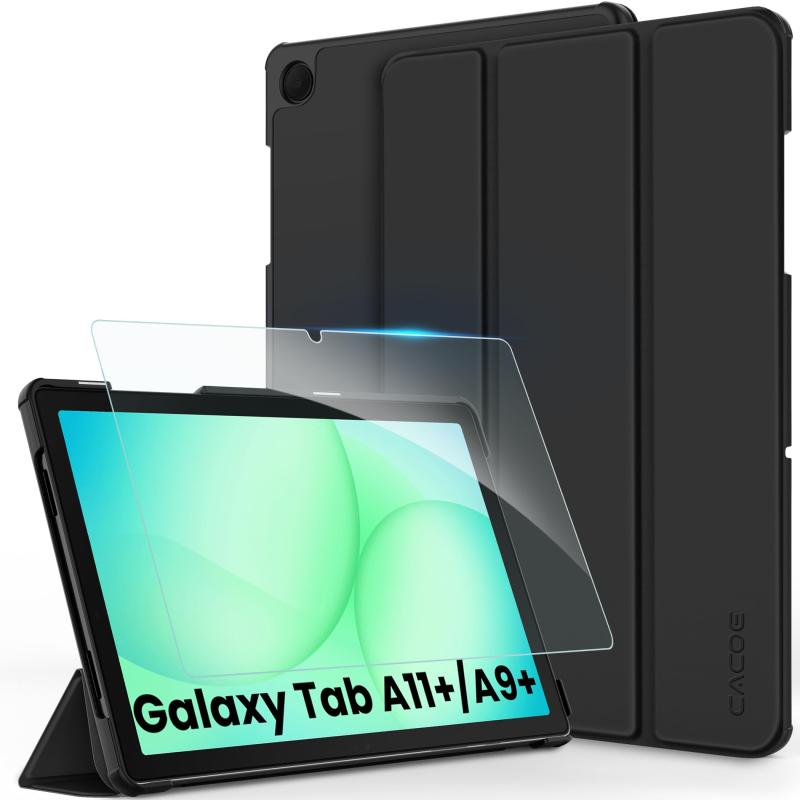 Liquid Crystal Protector - [Galaxy Tab A11+ / A9+ ケース ガラスフィルム セット]CACOE Galaxy Tab A11 Plus 2025 / A9Plus 11インチ 2023 アイパッド用 ハードケース オートスリープ 三つ折り 傷防止 あいばっど