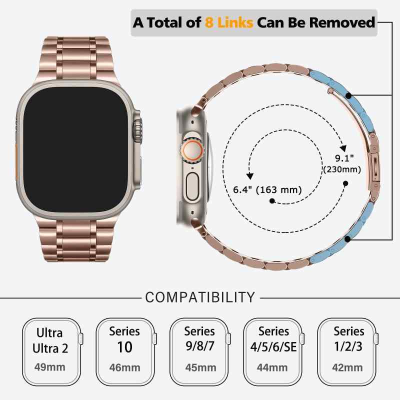 RoothouseStoreの[HITZEE] メタル Band コンパチブル Apple Watch バンド 49mm 46mm （シリーズ 11/10） 45mm 44mm 42mm（シリーズ 3/2/1） ステンレススチール製交換用メンズ/レディースバンド Apple Watc｜アングル3