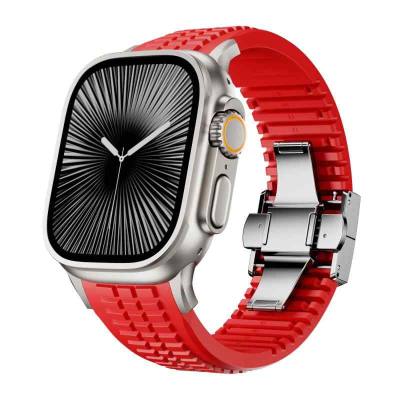 Rakuten - [VKEOO] iWatch Ultra 2 / Ultra/Series 10 9 8 7 (44mm 45mm 46mm 49mm) 用シリコンウォッチバンド、折りたたみ式バックル付きスポーツウォッチバンド、男性向けの耐久性のあるモダンなデザイン