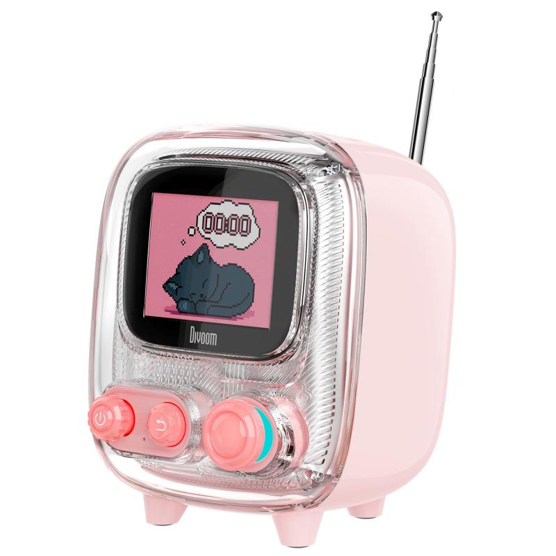 Divoom Tiivoo II RetroTV Speaker Bluetoothワイヤレス PC/TFカード対応 強化された低音 多機能 デジタル時計 動くピクセルアート 専用アプリ 可愛い レトロ 小型（ピンク)