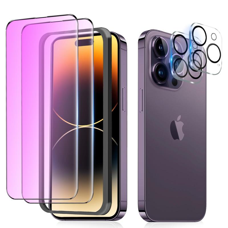 Rakuten - 【ブルーライト】対応 iPhone 14Pro ガラスフィルム ブルーライト【2枚】アイフォン14プロ 保護フィルム iPhone14Pro 用 強化ガラス 保護 指紋防止 iphone14Pro 用 カメラフィルム付き ガイド枠付き