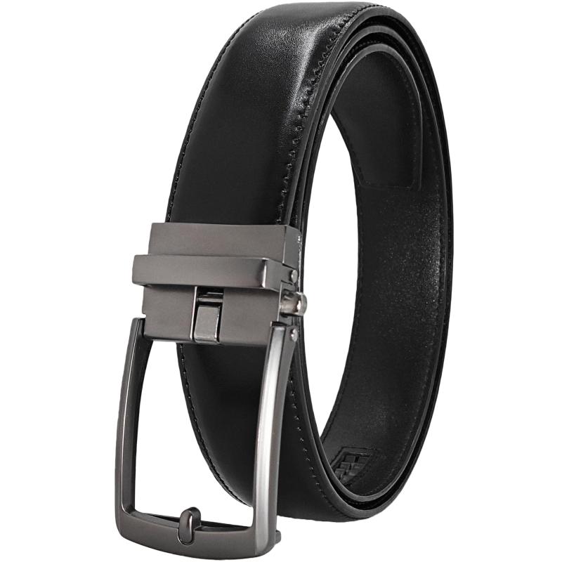 [JIFANPAUL] ベルト メンズ 本革 ビジネス スーツ オートロック 無段階調整 穴なし ラチェット スライド式 スーツ フォーマル カジュアル コンフォート クリック ワンタッチ (blackB-darkgrey, 全長