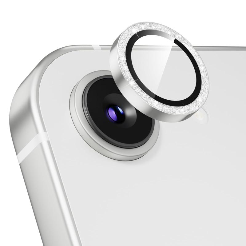 Podick カメラ保護フィルム iPhone 17E / 16E 用 カメラカバー キラキラ 9H強化ガラス アルミ合金 耐衝撃 いphone17E カメラ保護 高透過率 黒縁取り フラッシュ干渉なし 取付ガイド枠付き 貼り付け簡