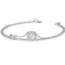 ブレスレット レディース 12ヵ月 誕生石 2連ブレスレット お花 シルバー アクセサリー プラチナメッキ 誕生日 母の日 プレゼント 綺麗なBOX付き (06...