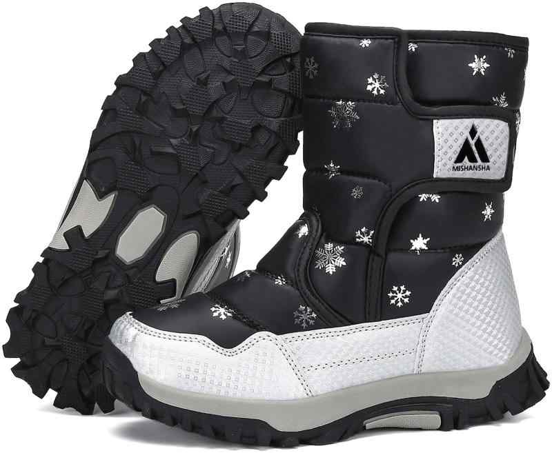 [Mishansha] スノーブーツ キッズ 冬 裏ボア ブーツ 防寒 防水 防滑 ウインター 防寒ブーツ 雪靴 通学 外出 雪遊び 子供 長靴 男の子 女の子(22.5cm,ブラック)